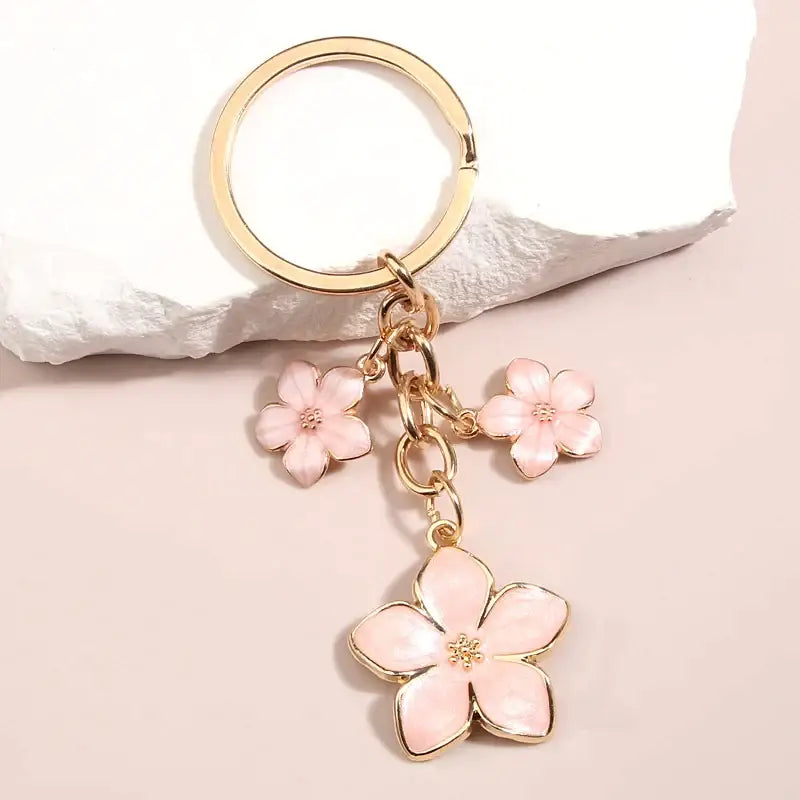 Pink Sakura Flowers Keychain
