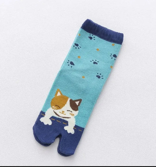 Cute Cat Blue Tabi Socks